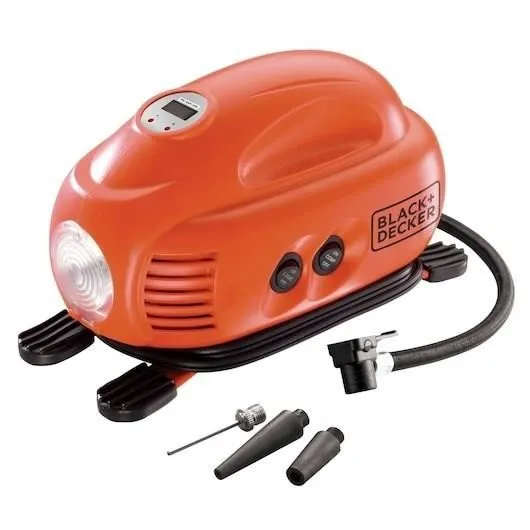 Black+Decker ASI200-XJ Compresseur gonfleur 8,27 bars / 120 PSI avec 3 accessoires pour pneus et gonflage Black+Decker ASI200-XJ Compresseur gonfleur 8,27 bars / 120 PSI avec 3 accessoires pour pneus et gonflage