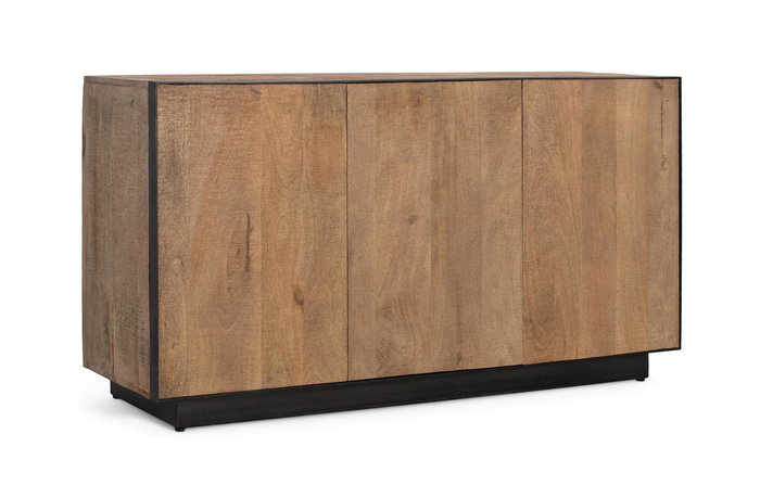 Giner y Colomer Buffet 3 Portes en Bois de Mango Naturel 150 cm - Structure Métal Noir, Système d'Ouverture Push, Minmaliste