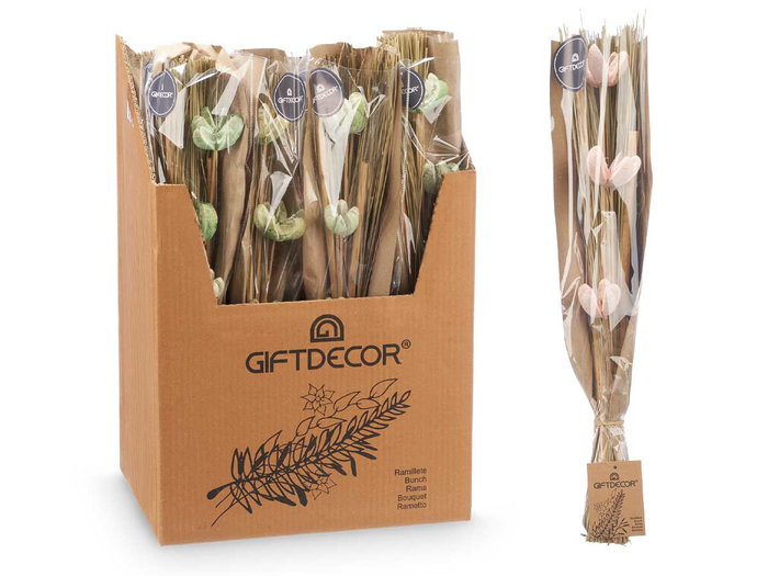Giftdecor Ramillete 3 Fleurs Assorties Couleurs 16x60x5 cm Matière Végétale Sèche Lavande Naturel Rose Vert (Set de 16)