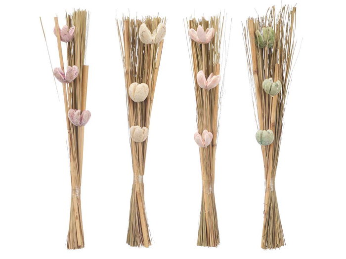 Giftdecor Ramillete 3 Fleurs Assorties Couleurs 16x60x5 cm Matière Végétale Sèche Lavande Naturel Rose Vert (Set de 16)