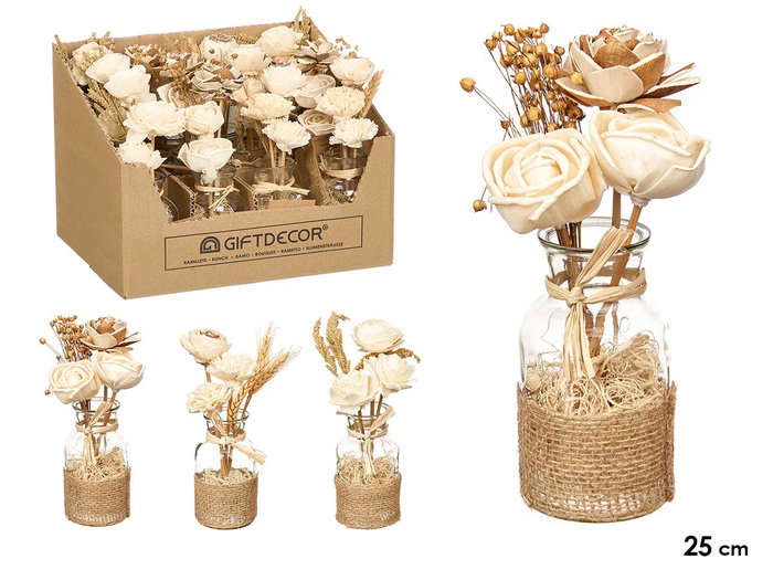Giftdecor Vase Bouquet Fleurs 3 Modèles Assortis Fibre Naturelle et Verre Blanc 11x25x11 cm (Set de 12) Giftdecor Vase Bouquet Fleurs 3 Modèles Assortis Fibre Naturelle et Verre Blanc 11x25x11 cm (Set de 12)