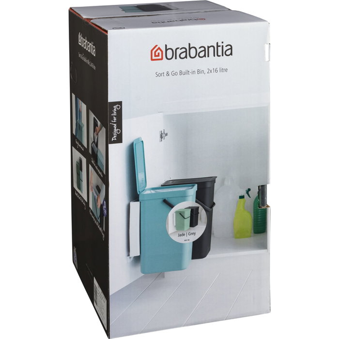 Brabantia Sort & Go Poubelle Intégrée 2 x 16 L Gris Foncé et Vert Jade Brabantia Sort & Go Poubelle Intégrée 2 x 16 L Gris Foncé et Vert Jade