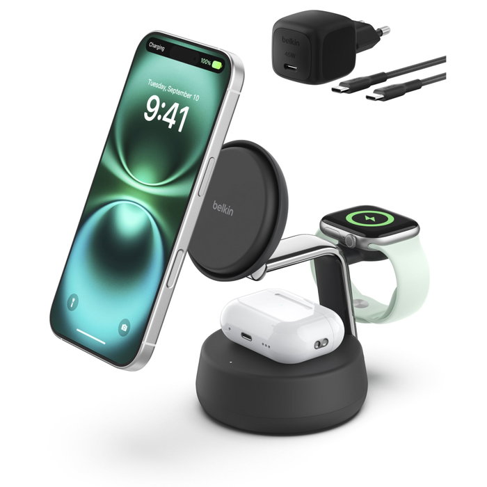 Belkin UltraCharge Pro Station de charge magnétique 3-en-1 Qi2 25W - Noir Belkin UltraCharge Pro Station de charge magnétique 3-en-1 Qi2 25W - Noir