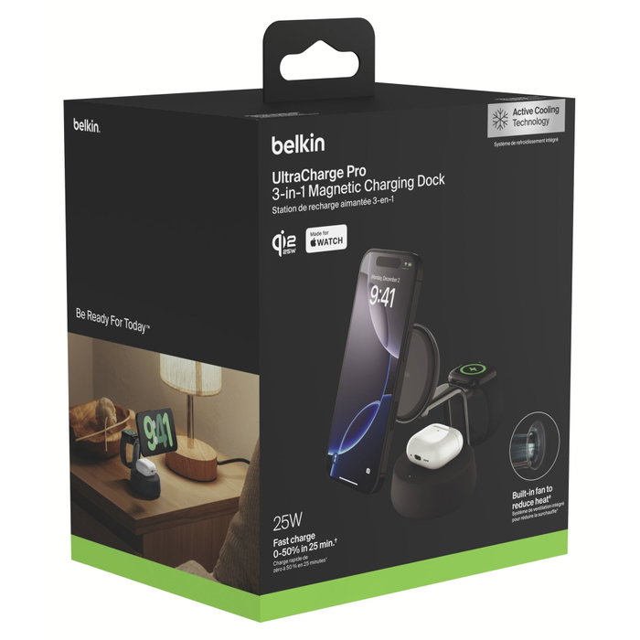 Belkin UltraCharge Pro Station de charge magnétique 3-en-1 Qi2 25W - Noir Belkin UltraCharge Pro Station de charge magnétique 3-en-1 Qi2 25W - Noir