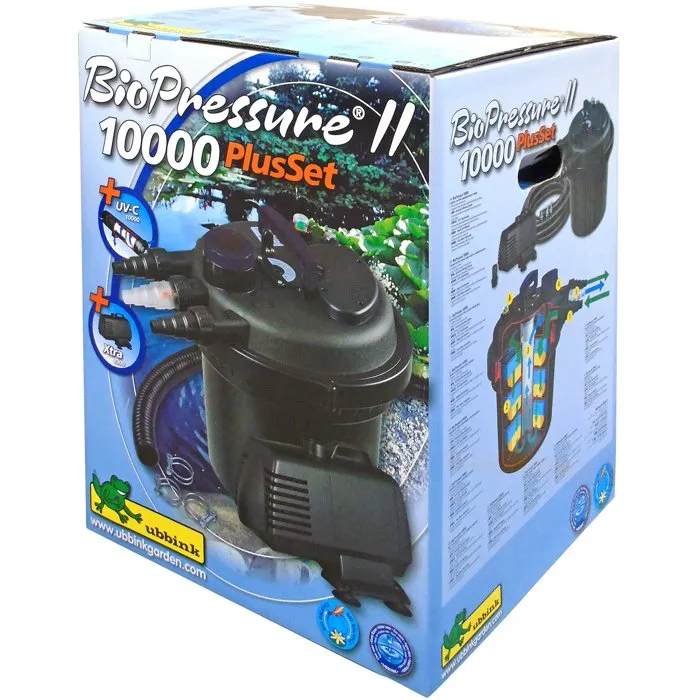 Ubbink BioPressure II 10000 PlusSet - Filtre à pression avec stérilisateur UVC 11W intégré et pompe Xtra 3900 - Pour bassin 6000 à 10000 litres Ubbink BioPressure II 10000 PlusSet - Filtre à pression avec stérilisateur UVC 11W intégré et pompe Xtra 3900 - Pour bassin 6000 à 10000 litres