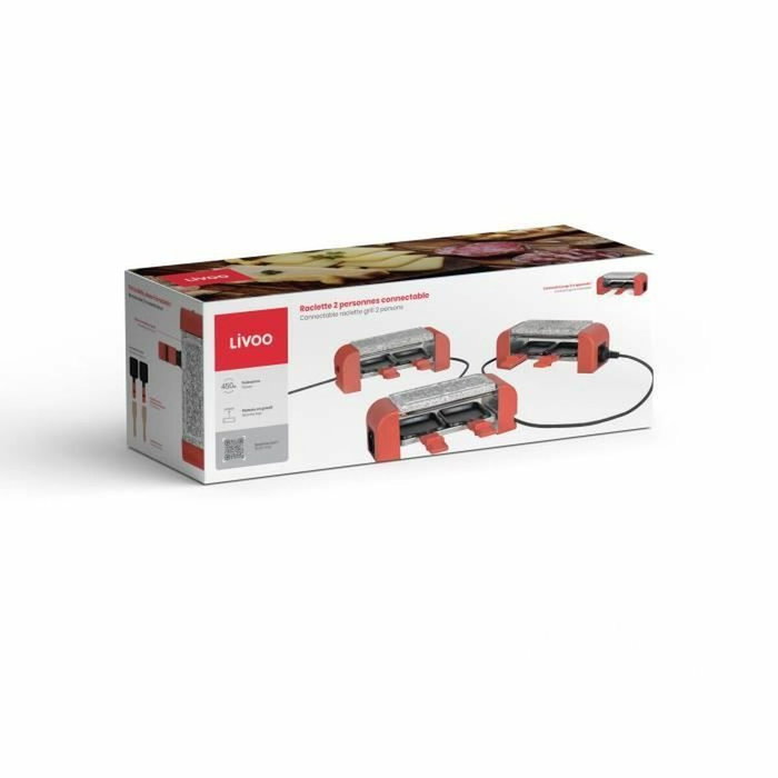 Livoo DOC310R Raclette connectable pour 2 personnes, Rouge et gris