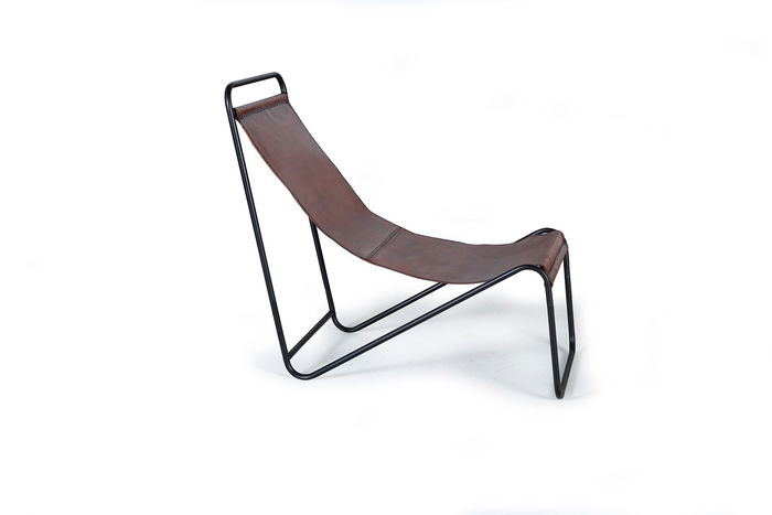 GINER Y COLOMER Fauteuil en cuir naturel avec structure en métal - Brun, Patas negras - Dimensions: 88 x 50 x 100 cm, Hauteur d'assise: 32 cm