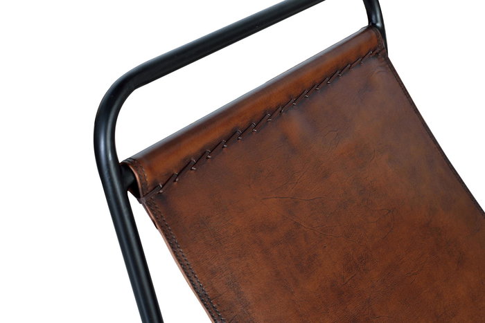 GINER Y COLOMER Fauteuil en cuir naturel avec structure en métal - Brun, Patas negras - Dimensions: 88 x 50 x 100 cm, Hauteur d'assise: 32 cm