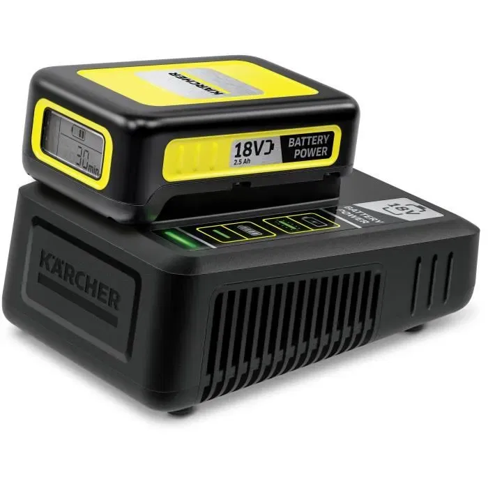 Karcher Chargeur rapide Power 18V pour batteries 2.5 Ah et 5 Ah, 60W avec fixation murale et rangement câble (1.5m)