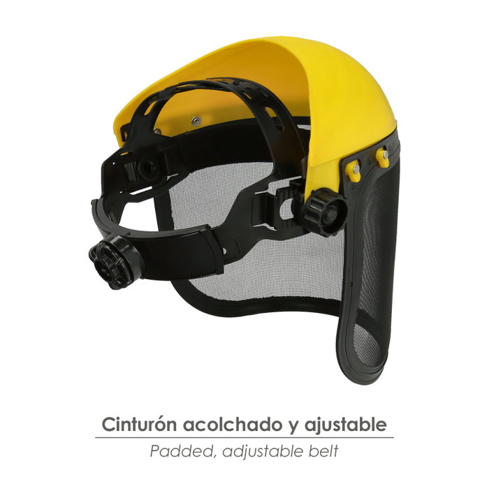 WOLFPACK LINEA PROFESIONAL Protecteur facial avec harnais et grille en maille jaune