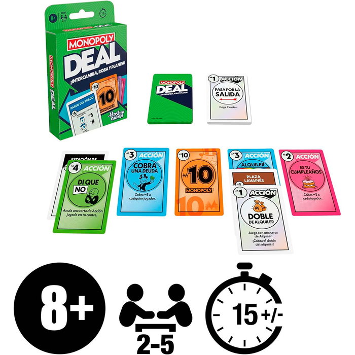 Monopoly Deal Refresh G0351 - Jeu de cartes rapide pour familles et adultes - Version multilingue (anglais, français, allemand, italien, portugais, espagnol)