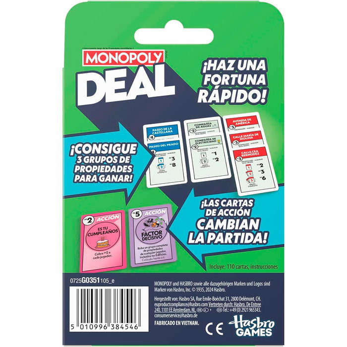 Monopoly Deal Refresh G0351 - Jeu de cartes rapide pour familles et adultes - Version multilingue (anglais, français, allemand, italien, portugais, espagnol)