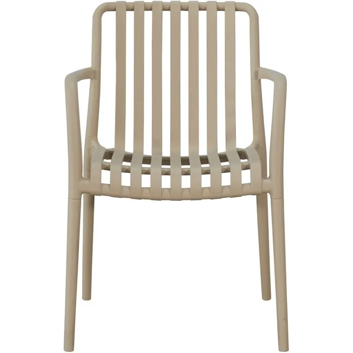 SOLARIA - Lot de 4 fauteuils de jardin empilables en polypropylène renforcé - Assise à lattes, traité anti-UV - 55 x 58 x 81 cm - Crème SOLARIA - Lot de 4 fauteuils de jardin empilables en polypropylène renforcé - Assise à lattes, traité anti-UV - 55 x 58 x 81 cm - Crème