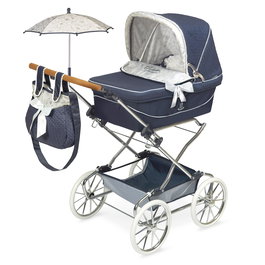 Decuevas Poussette Vintage Reborn Pliable pour Poupées avec Ombrelle et Accessoires, Azur Marine, 90x40x90 cm