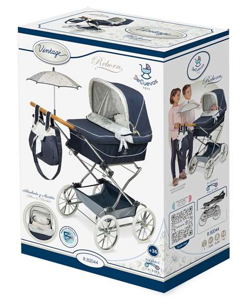 Decuevas Poussette Reborn Pliante Vintage avec Parasol Métal Plastique Polyester 40x90x90cm Dès 3 Ans