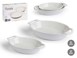 VESSIA Set de 2 plateaux ovales avec anses ouvertes - Blanc
