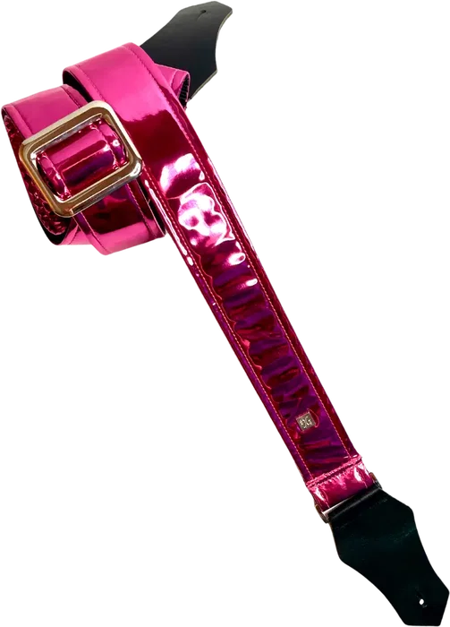 GETM Sangle de guitare/basse Mirror Reflective Fuchsia - Nylon et cuir réglable 165 cm GETM Sangle de guitare/basse Mirror Reflective Fuchsia - Nylon et cuir réglable 165 cm