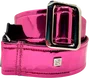 GETM Sangle de guitare/basse Mirror Reflective Fuchsia - Nylon et cuir réglable 165 cm