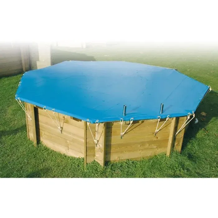 Ubbink Bâche d'hiver et de sécurité pour piscine bois rectangulaire 350x650, Bleue, 550g/m², conforme NFP 90-308
