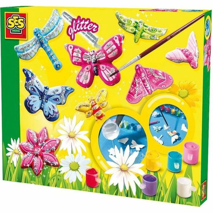 SES Creative - Kit Moulage Plâtre Papillons avec 6 Couleurs, Pinceau et Paillettes SES Creative - Kit Moulage Plâtre Papillons avec 6 Couleurs, Pinceau et Paillettes