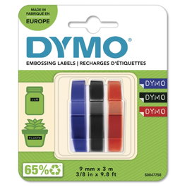 Dymo Lot de 3 Rubans d'Embossage 9mm x 3m Rouge, Bleu et Noir