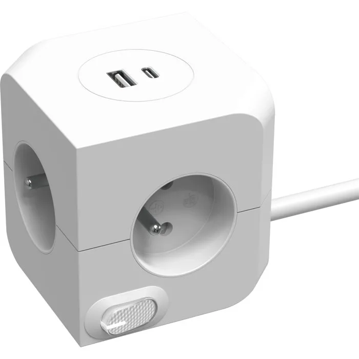 Link2Home Cube multiprise avec 4 prises secteur 16A et double port USB - Blanc