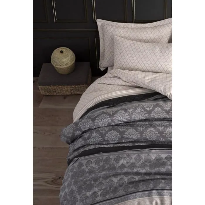 Parure de lit 220 x 240 cm - Housse de couette + 2 taies 60x60 cm - 65% coton 35% polyester - Gris - Ensemble King pour un lit confortable et luxueux