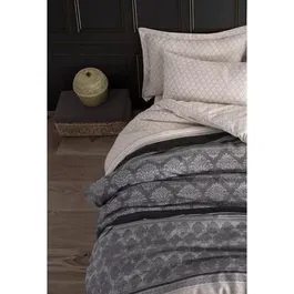 Parure de lit 220 x 240 cm - Housse de couette + 2 taies 60x60 cm - 65% coton 35% polyester - Gris - Ensemble King pour un lit confortable et luxueux