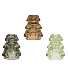 Decoris Porte-bougie en cristal en forme de sapin de Noël, couleurs assorties