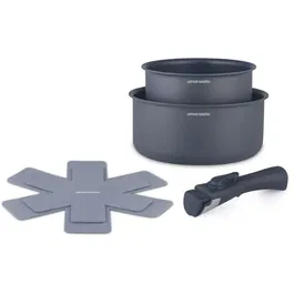 Arthur Martin AM2984 - Set de 2 casseroles anti-adhésif induction, Ø 16 et 20 cm avec poignées amovibles, gris mat