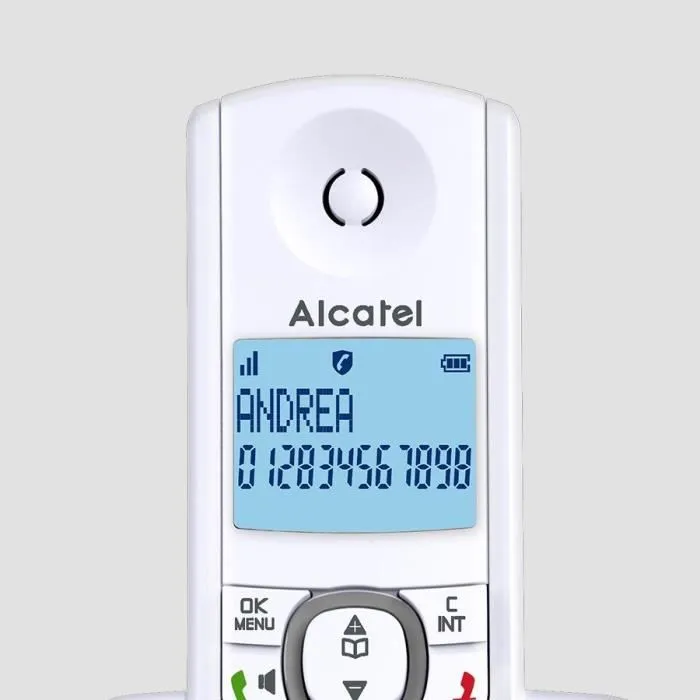 Alcatel F530 Téléphone fixe sans fil solo avec blocage d'appels évolué, écran rétro-éclairé, répertoire 100 contacts, mains libres, couleur gris