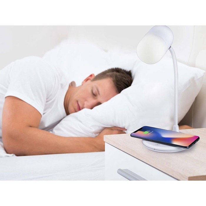 Lampe LED avec haut-parleur et chargeur sans fil Grundig Blanc 10 W 50 lm Ø 12 x 26 cm Plastique 3-en-1 Lampe LED avec haut-parleur et chargeur sans fil Grundig Blanc 10 W 50 lm Ø 12 x 26 cm Plastique 3-en-1