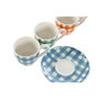 Jeu de 6 tasses avec plat Home ESPRIT Bleu Blanc Vert Orange Rose Porcelaine Rayures méditerranéen 90 ml