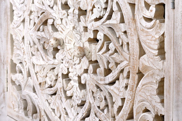 GINER Y COLOMER Buffet de salon en mangue massif avec pieds en fer - Finition blanc vieilli et gris, 80x80x35 cm