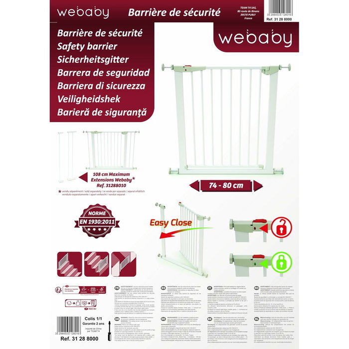 Webaby Barrière de sécurité MOBI Blanc 72,5-79,5 cm