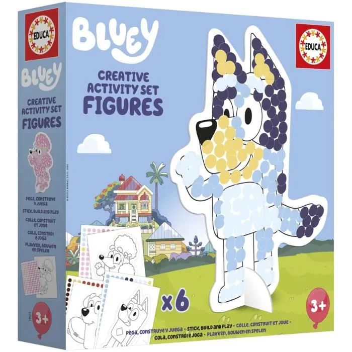 Educa - Set créatif d'activités 3D Bluey - Jeu de décoration avec autocollants colorés et personnages en carton à assembler pour enfants à partir de 3 ans