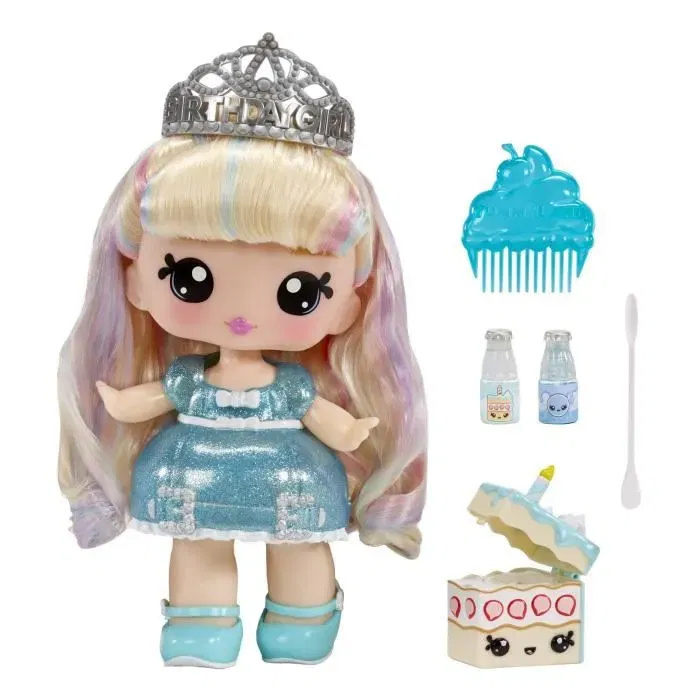 Yummiland - Poupée Callie 10 cm avec Kit de Création de Gloss Pailleté Goût Gâteau d'Anniversaire - Jouet à Collectionner dès 4 Ans