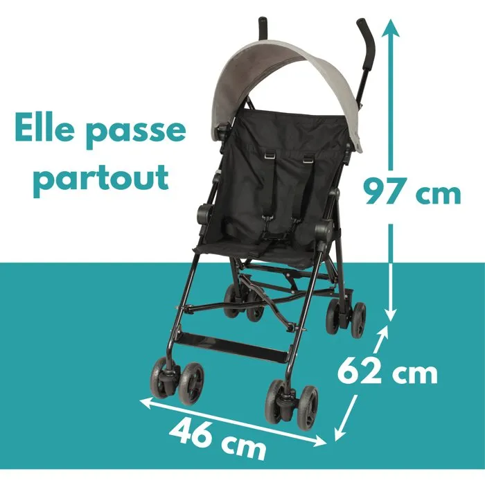 Looping Poussette Canne avec Canopy Amovible, Frein Mono-action, Suspension et Roues Pivotantes - Noir Chiné