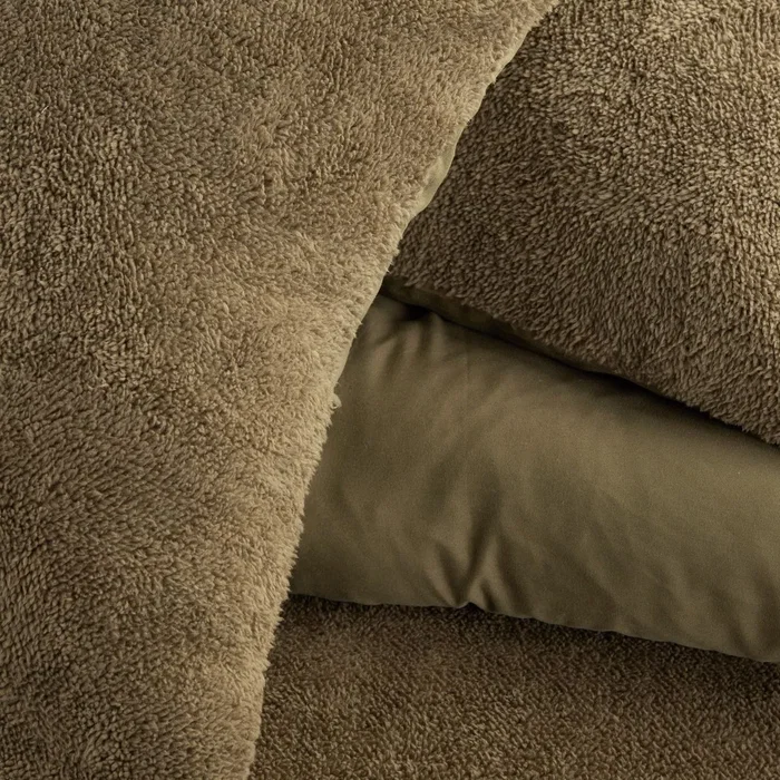 Today Parure de lit Teddy 240x220 cm - Housse de couette et taies - Microfibre et face Teddy - Vert uni - Pour lit 2 personnes