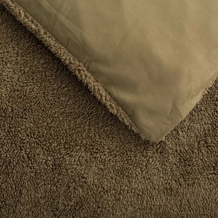 Today Parure de lit Teddy 240x220 cm - Housse de couette et taies - Microfibre et face Teddy - Vert uni - Pour lit 2 personnes