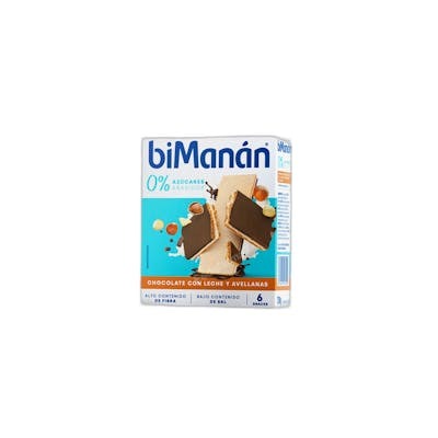 Bimanan Snack Barquillo sans sucre ajouté 6 unités 20 g chocolat lait noisette Bimanan Snack Barquillo sans sucre ajouté 6 unités 20 g chocolat lait noisette