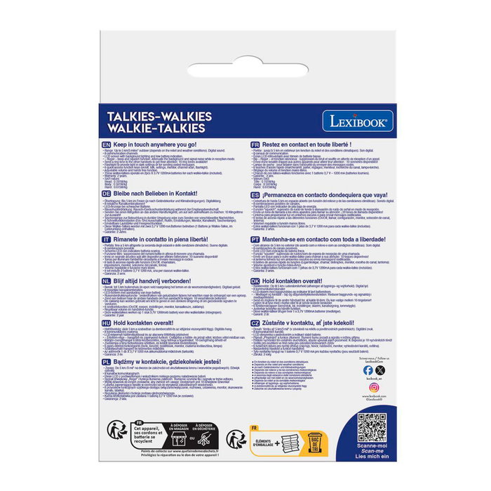 Lexibook Tw60 - Walkie-Talkies Numériques Portée 5 km - 8 Canaux avec Écran LCD, Roger Beep et Verrouillage Télécommande - Communication pour Activités en Extérieur