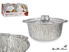 Kinvara Set de 2 Casseroles en Aluminium avec Couvercle 26x12x29 cm Argent (Set de 12)