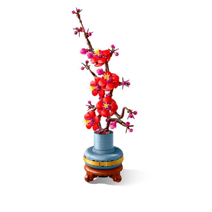 LEGO Creator Icons 10369 - Set de Construction Adulte Fleur de Prunier en Brique, avec Branche, Fleurs Rouges et Magenta, Pot Bleu Pastel et Socle Bois Décoratif