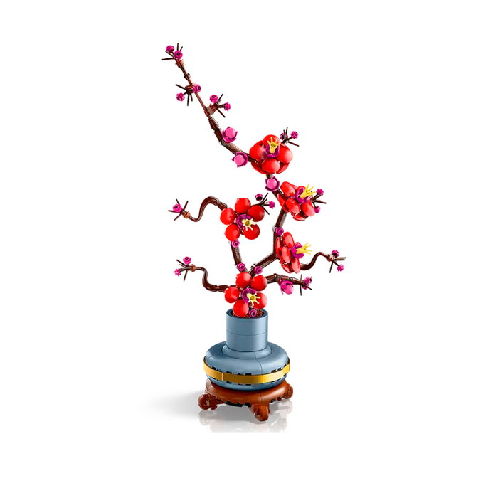 LEGO Creator Icons 10369 - Set de Construction Adulte Fleur de Prunier en Brique, avec Branche, Fleurs Rouges et Magenta, Pot Bleu Pastel et Socle Bois Décoratif