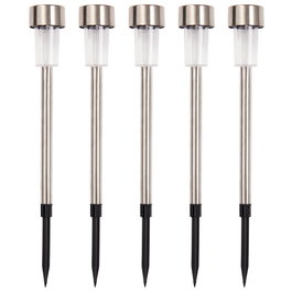 Outfit Lot de 5 lampes solaires en acier inoxydable d.4,5 cm, LED blanc chaud