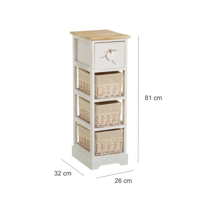BigBuy Home Caisson à Tiroirs SWEET HEART Crème Naturel
