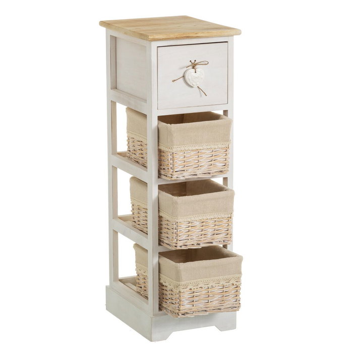 BigBuy Home Caisson à Tiroirs SWEET HEART Crème Naturel