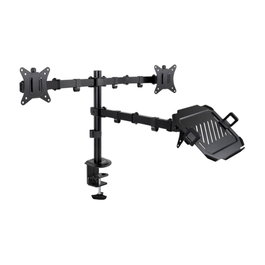 Tooq Support de Table pour 2 Écrans 17"-32" et PC Portable, VESA 75x75/100x100, Inclinable, Noir, 27 kg