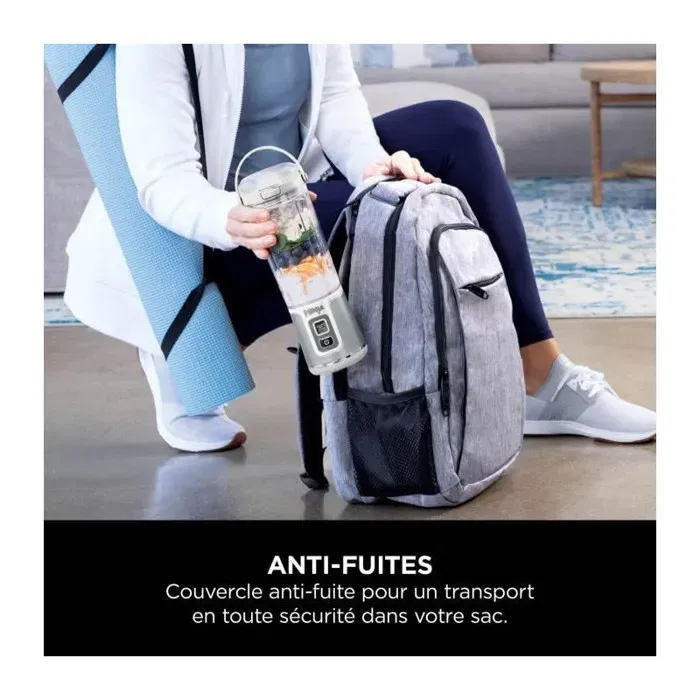 Ninja BC151EUWH Blender Portable sans Fil Rechargeable USB-C, Blanc - Mélange Fruits Congelés et Glaçons, Lames Inox, 1 Touche, Facile à Nettoyer et à Transporter